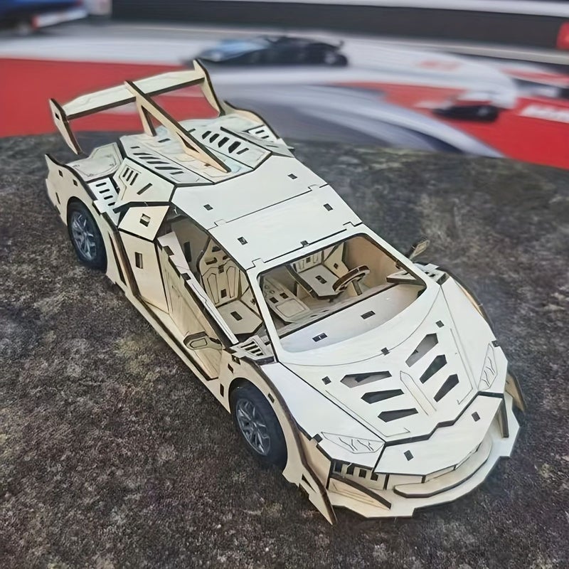 3D Puzzle DIY Wooden Toy Car Sports Car Assembly Model MPT058 Birthday Halloween Christmas Gift - Image 1