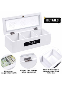 Excefore White Wood 3 Compartment Tea Bag Organizer, Tea Bag Organizer, for Kitchen Pantry Cabinet, Countertop, Tea Storage Box Station Bin Caddy Holds Beverage Bags and Display Tea Bags  - Image 5
