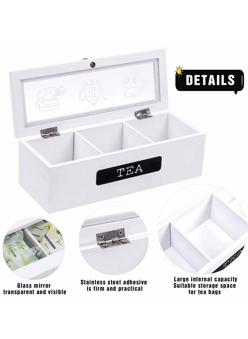 Excefore White Wood 3 Compartment Tea Bag Organizer, Tea Bag Organizer, for Kitchen Pantry Cabinet, Countertop, Tea Storage Box Station Bin Caddy Holds Beverage Bags and Display Tea Bags  - Image 5