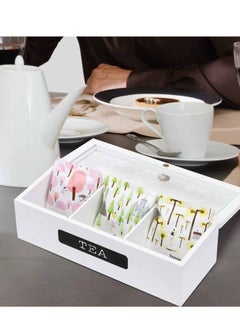 Excefore White Wood 3 Compartment Tea Bag Organizer, Tea Bag Organizer, for Kitchen Pantry Cabinet, Countertop, Tea Storage Box Station Bin Caddy Holds Beverage Bags and Display Tea Bags  - Image 4