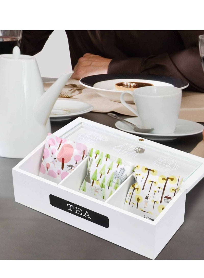 Excefore White Wood 3 Compartment Tea Bag Organizer, Tea Bag Organizer, for Kitchen Pantry Cabinet, Countertop, Tea Storage Box Station Bin Caddy Holds Beverage Bags and Display Tea Bags  - Image 4