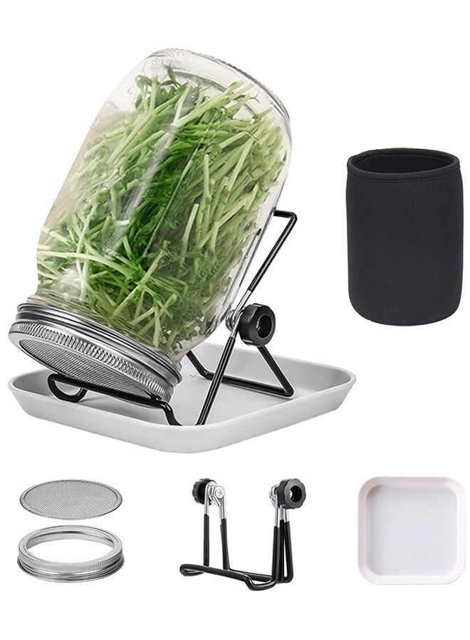 Sprouting Kit, One Pieces 32oz Seed Sprouting Jar Kit, Wide Mouth Quart Mason Jars with 304 Stainless Steel Screen Sprout Lids, 86mm Caliber with Tray, Stand, Shading Bag - Image 1