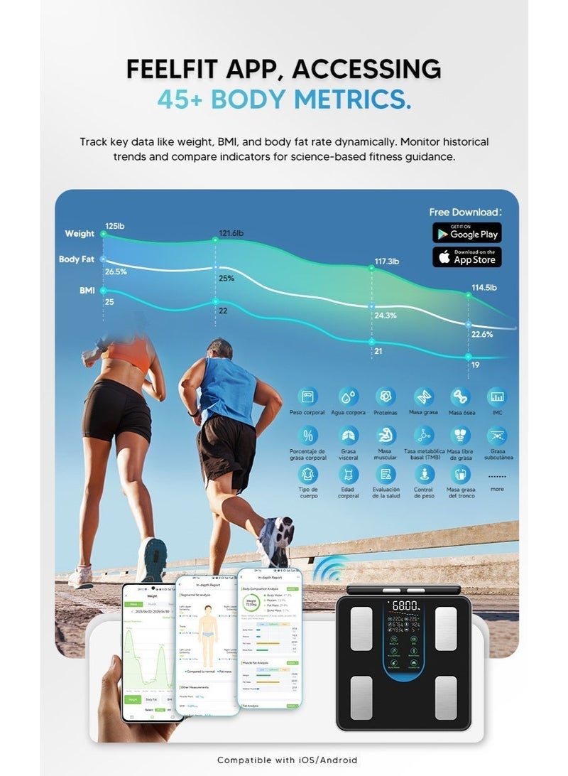 MEDNEST Eight-Electrode Body Fat Scale With Bluetooth Function, Home Electronic Scale, Smart Fitness Scale, Home Weight Scale, Accurate Fat Measurement Via APP, LED Display Scale. - Image 4