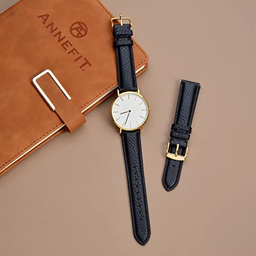 ANNEFIT Watch Band 19mm Quick Release Textured Padded Leather Straps with Gold Buckle for Men and Women Black - Image 3