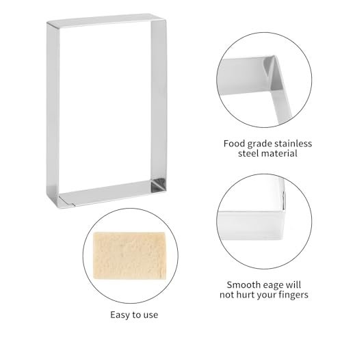 ANCKNE Rectangle cookie cutter ANCKNE Stainless Steel Rectangle Biscuit Molds Square Pastry Molds Fondant Cake Cookie Cutter Set 1 Inch Depth - Image 3