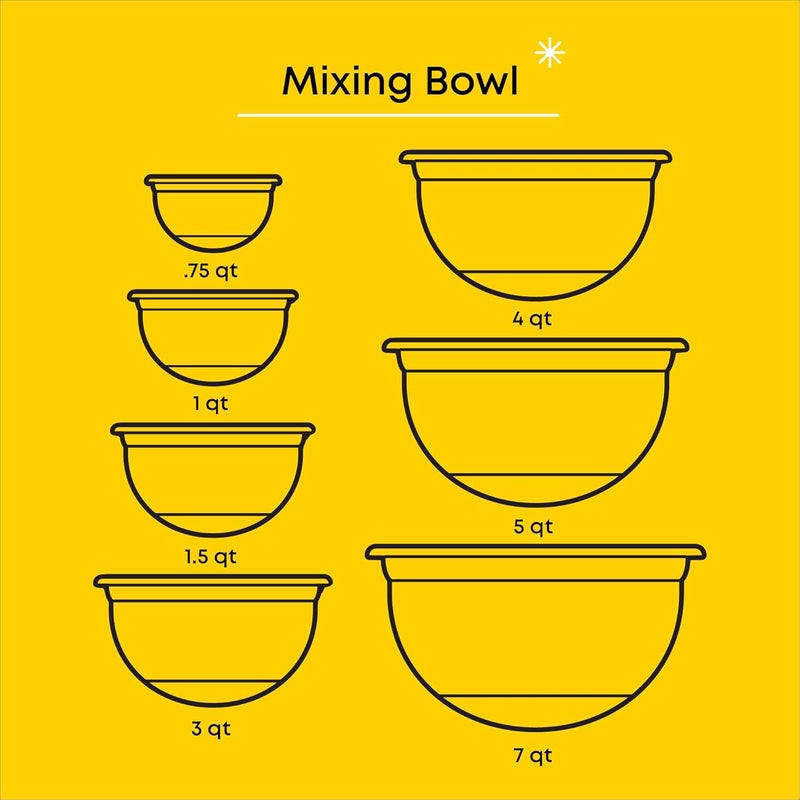 JoyJolt Stainless Steel Mixing Bowls with Lids Set, Size 7, 5, 4, 3, 1.5, 1, 75QT, Measurement Marks & Non Slip Bottoms, Stackable Nesting Serving Bowls for Kitchen Storage, Baking, and Serving - Image 2