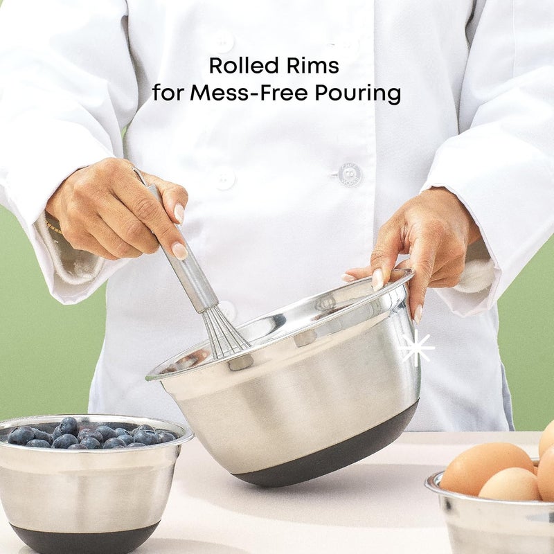 JoyJolt Stainless Steel Mixing Bowls with Lids Set, Size 7, 5, 4, 3, 1.5, 1, 75QT, Measurement Marks & Non Slip Bottoms, Stackable Nesting Serving Bowls for Kitchen Storage, Baking, and Serving - Image 5