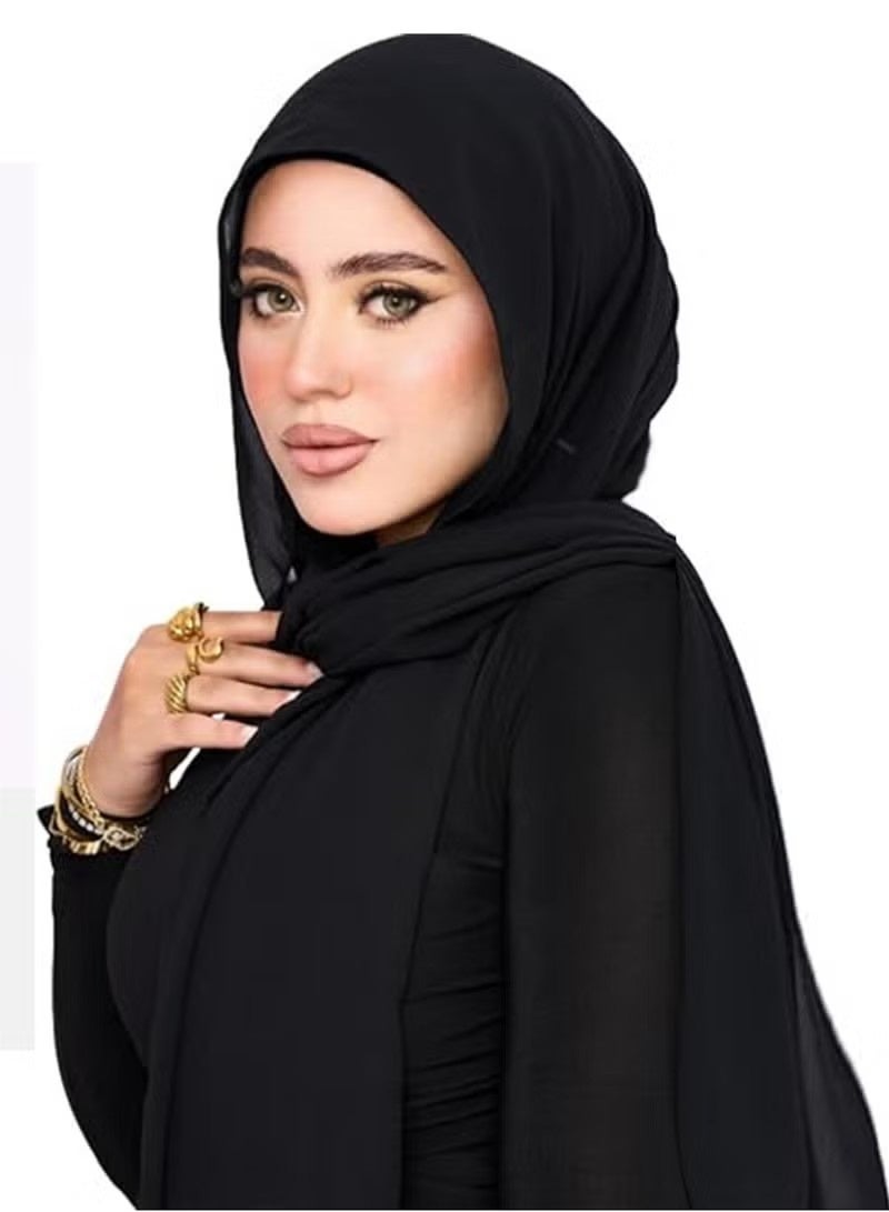 Muslim Hijab, Adjustable Stretchy Turban, Instant Chiffon Hijab Set Hijabs Scarf with Built-in Magnets and Undercap Head Wraps with Model Cap, Full Cover, for Daily Wearing and Workout（Black） - Image 2