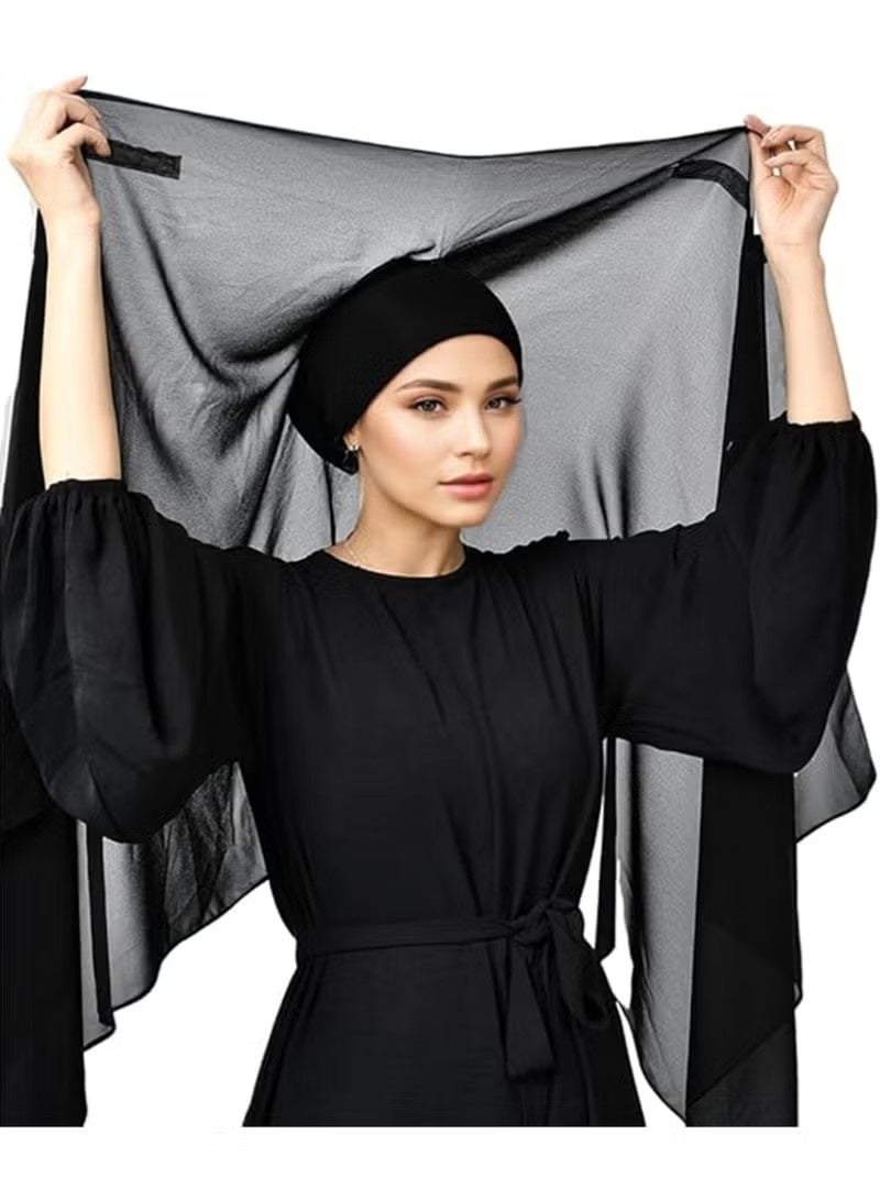 Muslim Hijab, Adjustable Stretchy Turban, Instant Chiffon Hijab Set Hijabs Scarf with Built-in Magnets and Undercap Head Wraps with Model Cap, Full Cover, for Daily Wearing and Workout（Black） - Image 1