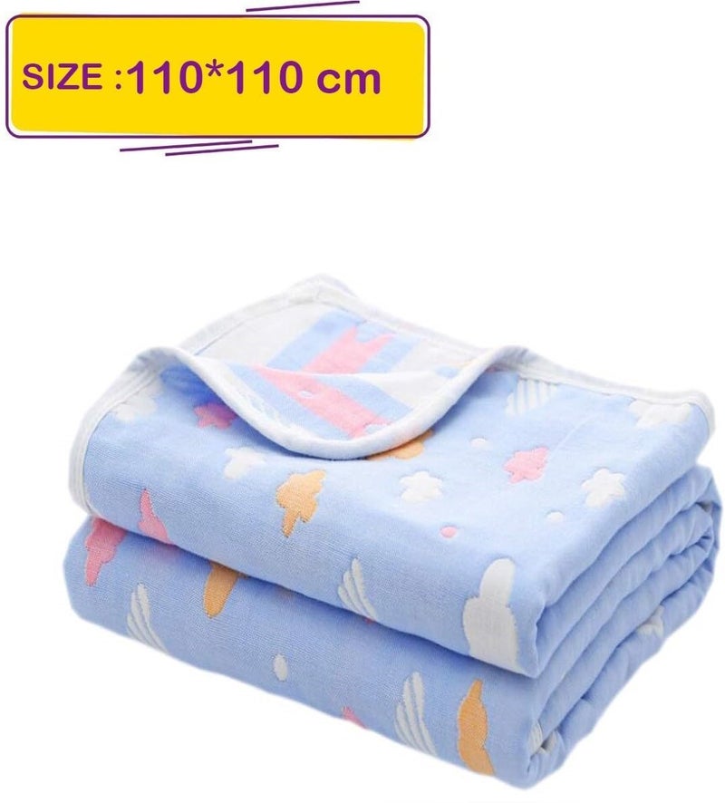SYGA 110 cm Baby Swaddle Blankets 6 Layer Muslin Swaddle Wrap 100% Cotton Stroller Cover Receiving Blankets_BlueCloud - Image 3