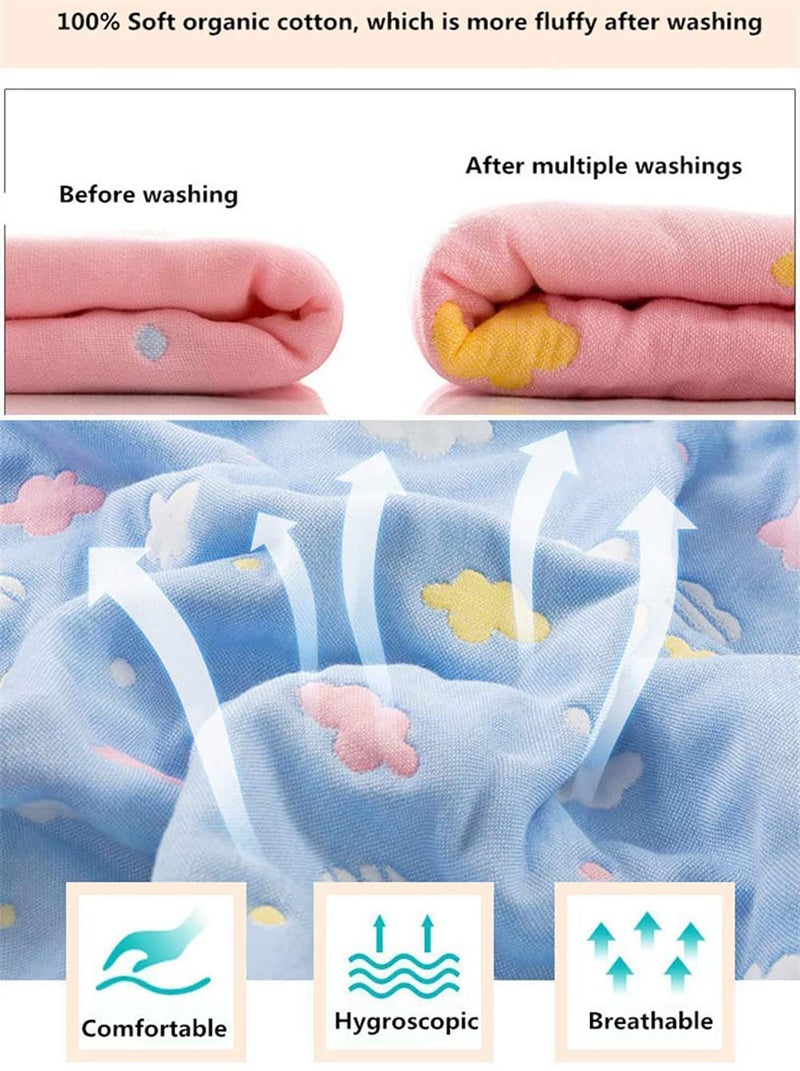 SYGA 110 cm Baby Swaddle Blankets 6 Layer Muslin Swaddle Wrap 100% Cotton Stroller Cover Receiving Blankets_BlueCloud - Image 4