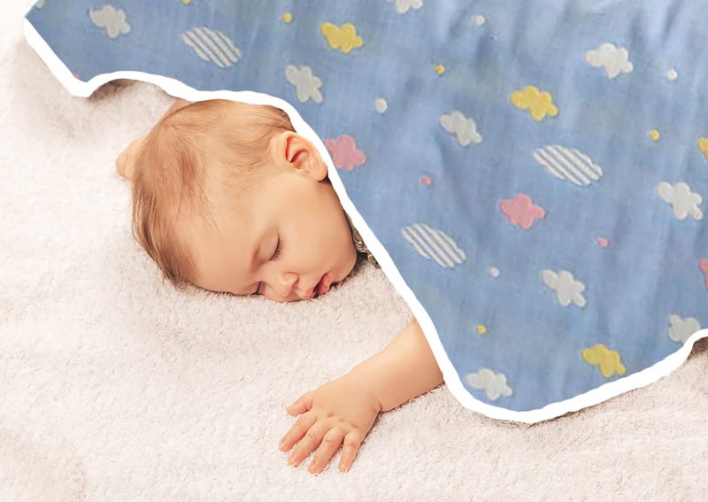 SYGA 110 cm Baby Swaddle Blankets 6 Layer Muslin Swaddle Wrap 100% Cotton Stroller Cover Receiving Blankets_BlueCloud - Image 2