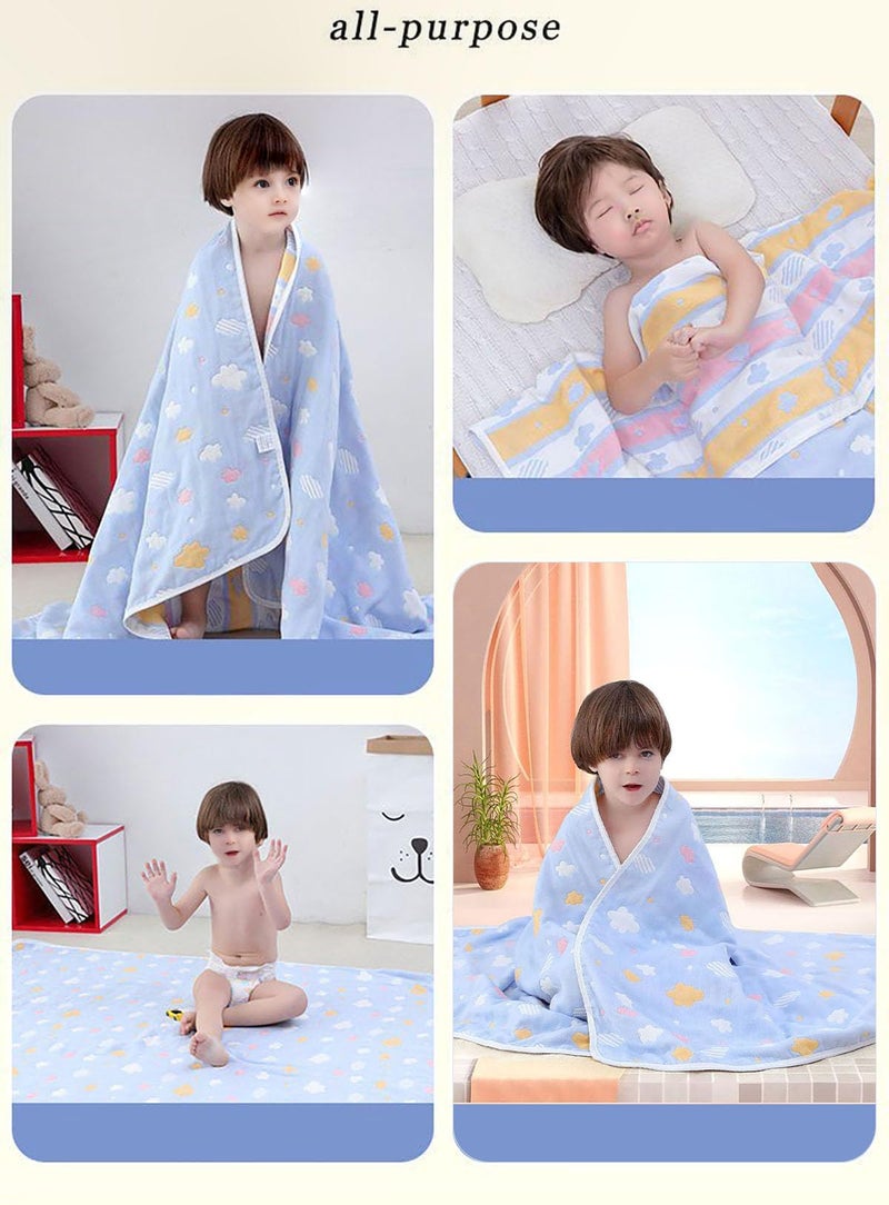 SYGA 110 cm Baby Swaddle Blankets 6 Layer Muslin Swaddle Wrap 100% Cotton Stroller Cover Receiving Blankets_BlueCloud - Image 5