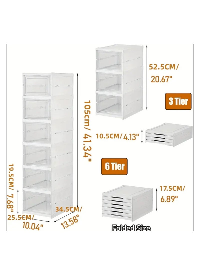 Generic 6-tier Transparent Shoe Boxes With Door, Foldable Stackable Free Combination Shoe Rack, Plastic Sneaker Container, Space Saving Storage Organizer For Entryway, Bedroom  - Image 5