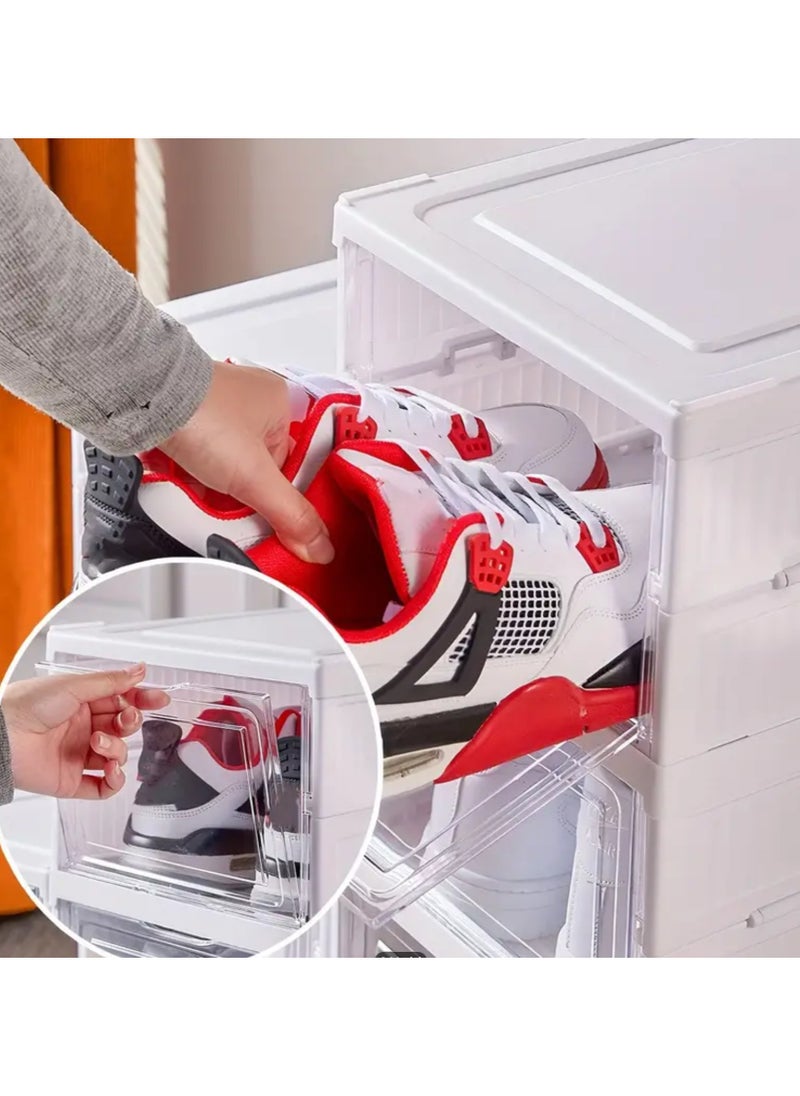 Generic 6-tier Transparent Shoe Boxes With Door, Foldable Stackable Free Combination Shoe Rack, Plastic Sneaker Container, Space Saving Storage Organizer For Entryway, Bedroom  - Image 4