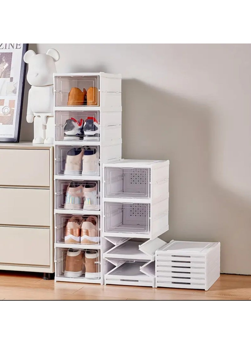 Generic 6-tier Transparent Shoe Boxes With Door, Foldable Stackable Free Combination Shoe Rack, Plastic Sneaker Container, Space Saving Storage Organizer For Entryway, Bedroom  - Image 2