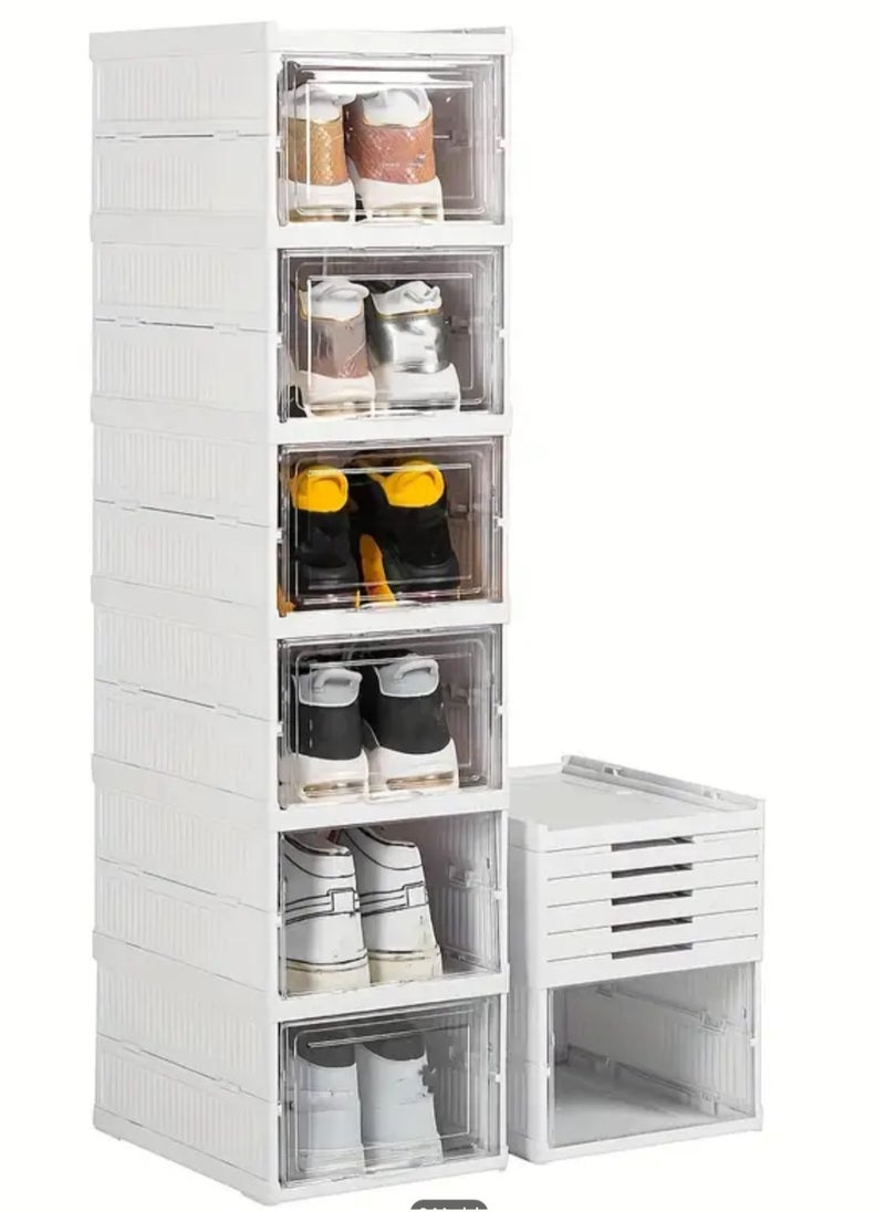Generic 6-tier Transparent Shoe Boxes With Door, Foldable Stackable Free Combination Shoe Rack, Plastic Sneaker Container, Space Saving Storage Organizer For Entryway, Bedroom  - Image 1