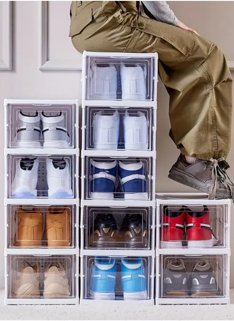 Generic 6-tier Transparent Shoe Boxes With Door, Foldable Stackable Free Combination Shoe Rack, Plastic Sneaker Container, Space Saving Storage Organizer For Entryway, Bedroom  - Image 3