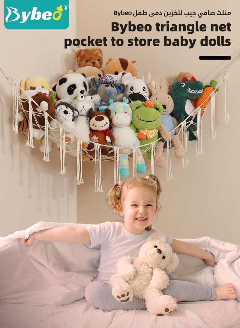 بيبو حامل حيوانات محشوة 2 قطعة، شبكة تخزين ألعاب ماكرامي للحيوانات المحشوة، منظم تعليق للزاوية في غرفة الأطفال، شبكة منظم معلقة لغرفة نوم الأطفال، غرفة اللعب وغرفة المعيشة. - Image 3