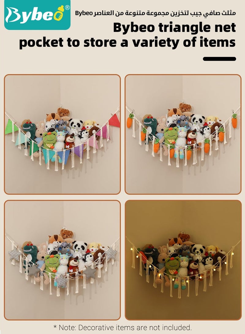 بيبو حامل حيوانات محشوة 2 قطعة، شبكة تخزين ألعاب ماكرامي للحيوانات المحشوة، منظم تعليق للزاوية في غرفة الأطفال، شبكة منظم معلقة لغرفة نوم الأطفال، غرفة اللعب وغرفة المعيشة. - Image 4