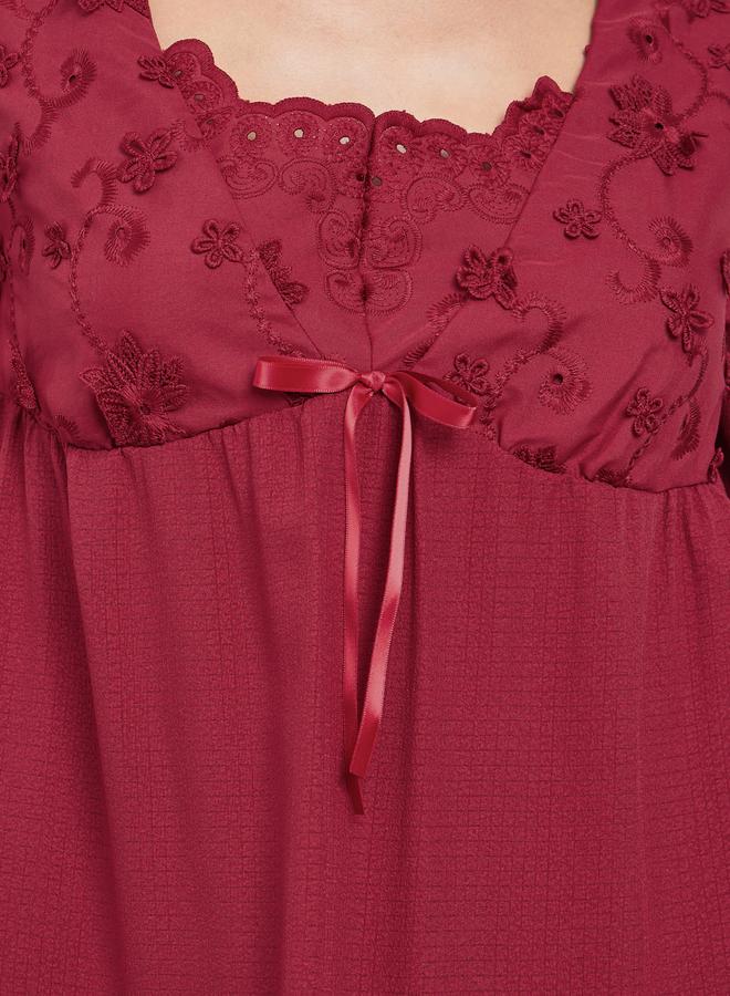 Styli Embroidery Panel 3/4 Sleeve Ruffle Hem Nightdress - Image 3