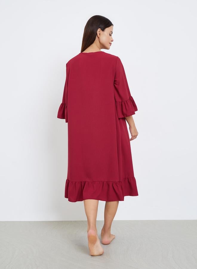 Styli Embroidery Panel 3/4 Sleeve Ruffle Hem Nightdress - Image 4