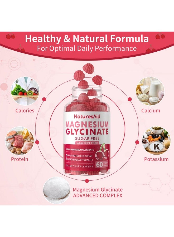 Natures Aid Magnesium Glycinate Gummies 1000mg - Sugar Free Magnesium Potassium Supplement with Vitamin D, B6, CoQ10 for Calm Mood & Sleep Support - 120 Cherry Gummies -2 Pack - Image 1