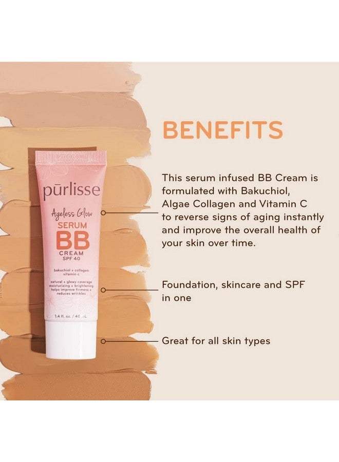 بورليس كريم بي بي سيروم Ageless Glow SPF 40: نظيف وخالٍ من القسوة، وتغطية كاملة وخالية من العيوب، ومرطب بالكولاجين | متوسط 1.4 أونصة - Image 3