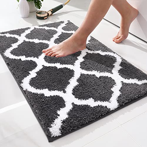 OLANLY Bathroom Rugs 24x16 Soft and Absorbent Microfiber Bath Rugs NonSlip Shaggy Shower Carpet Machine Wash Dry Bath Mats for Bathroom Floor Tub and Shower Dark Grey