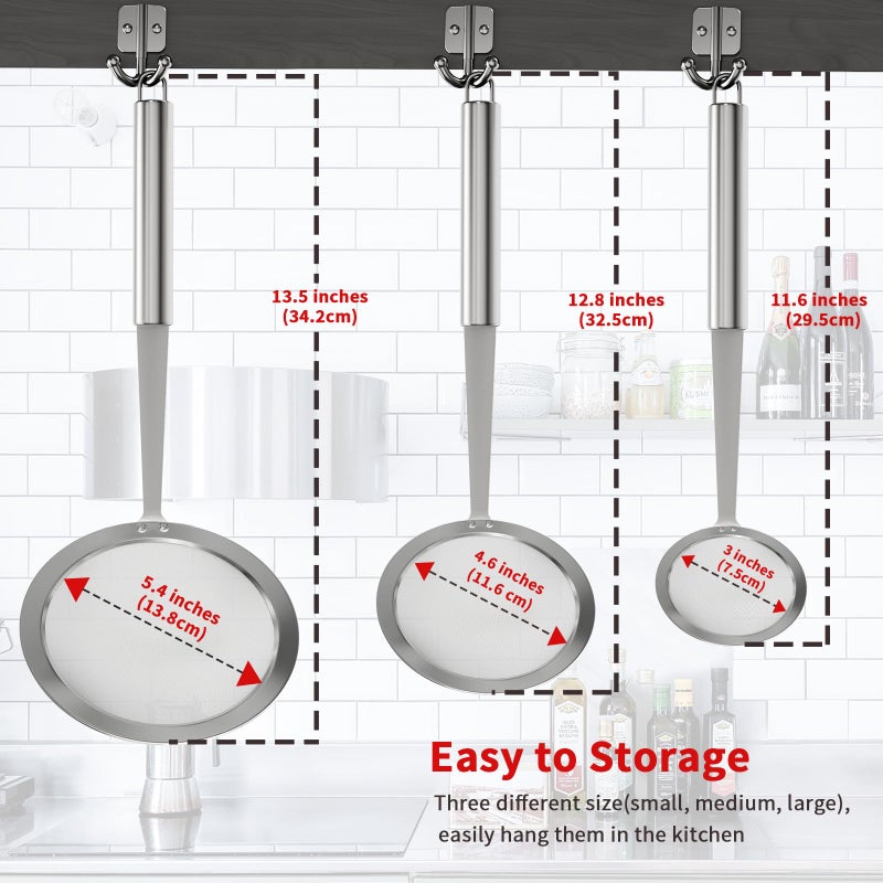 Newness Fine Mesh Skimmer Spoon, Professional 304 Stainless Steel Hot Pot Fat Strainer for Oil Filter Skimming Grease and Foam, Durable Multi-Functional Kitchen Cooking Mesh Food Strainer Ladle-3 Pack - Image 2
