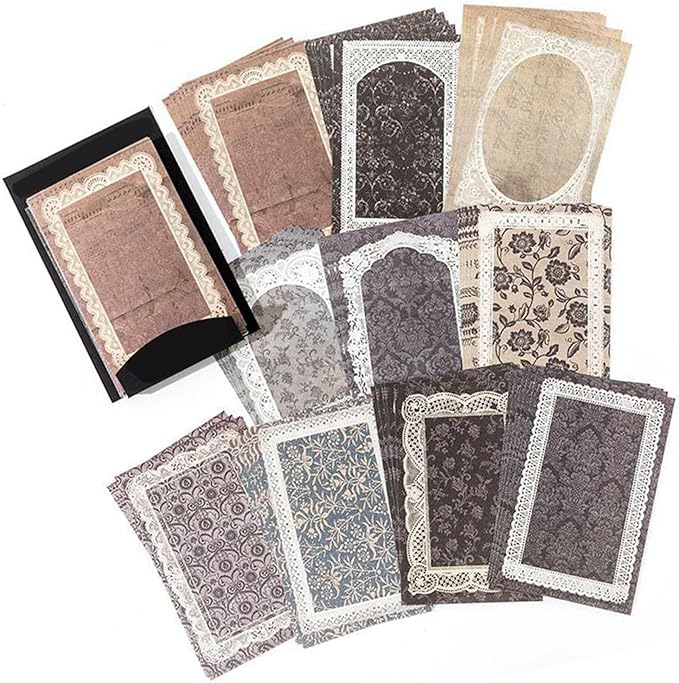 Lace Edged Scrapbooking Paper 50 Sheets Vintage Designs For Journaling Letter Writing Crafting Type 3 - Image 1