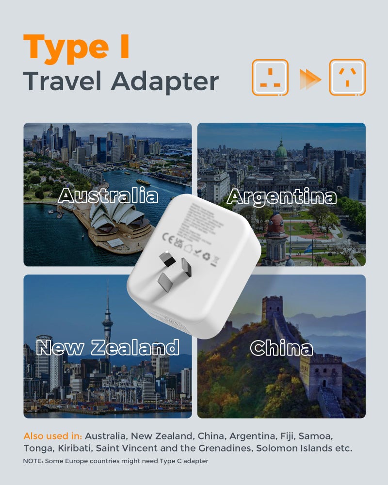 TESSAN UK to Australia Plug Adapter, Australian Travel Adapter with USB C - Image 2