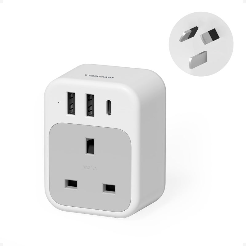 TESSAN UK to Australia Plug Adapter, Australian Travel Adapter with USB C - Image 1