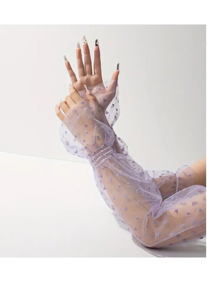 Goolsky 1 Pair Chic Summer Lace Sun Protection Sleeves with Love Heart Detail - Long, Loose Mesh Arm Covers for Women - Image 2