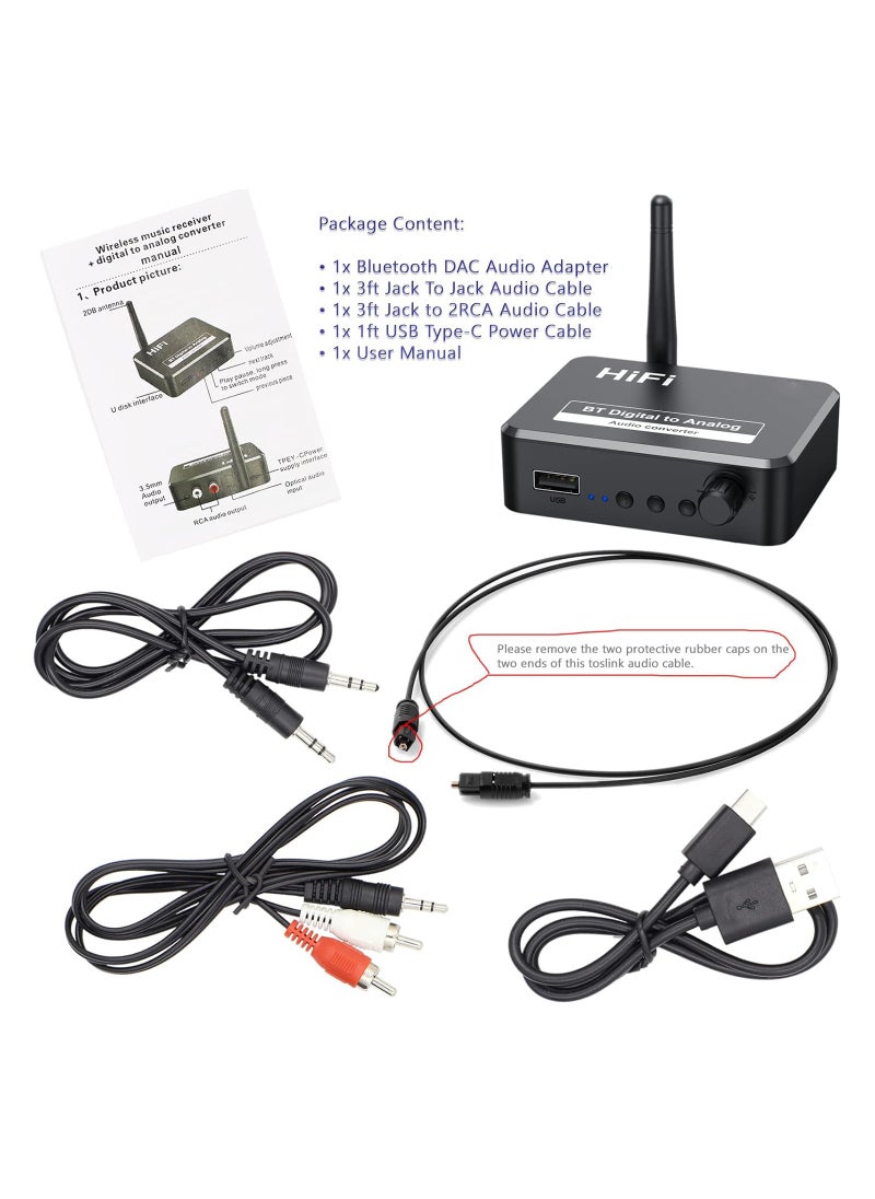 SYOSI 192kHz Digital to Analog Audio Converter, DAC Optical Toslink SPDIF to L/R RCA AUX 3.5mm Jack Adapter, Bluetooth Receiver, USB MP3 Player, Adjustable Volume, for TV PS3 PS4 Xbox DVD Home Stereo  - Image 4