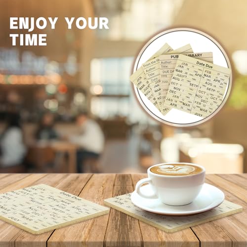 WAYASDCU 24 Pcs Library Due Date Card Book Coasters, Book Themed Party Favors Book Club Gifts for Book Club Decorations Library Decor Bookish Gifts Librarian Giftss - Image 4