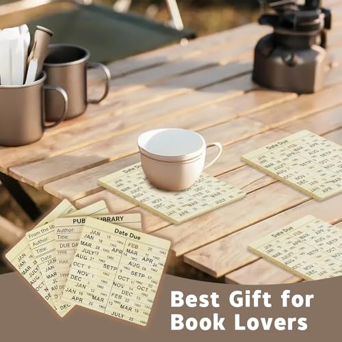 WAYASDCU 24 Pcs Library Due Date Card Book Coasters, Book Themed Party Favors Book Club Gifts for Book Club Decorations Library Decor Bookish Gifts Librarian Giftss - Image 3