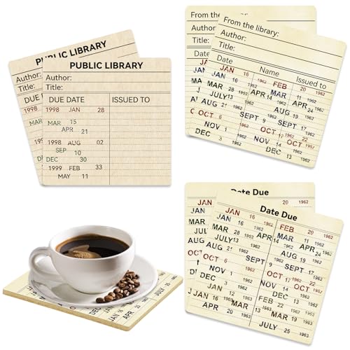 WAYASDCU 24 Pcs Library Due Date Card Book Coasters, Book Themed Party Favors Book Club Gifts for Book Club Decorations Library Decor Bookish Gifts Librarian Giftss - Image 1