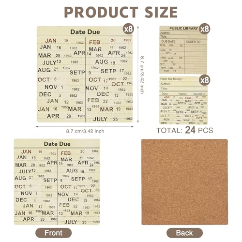 WAYASDCU 24 Pcs Library Due Date Card Book Coasters, Book Themed Party Favors Book Club Gifts for Book Club Decorations Library Decor Bookish Gifts Librarian Giftss - Image 5