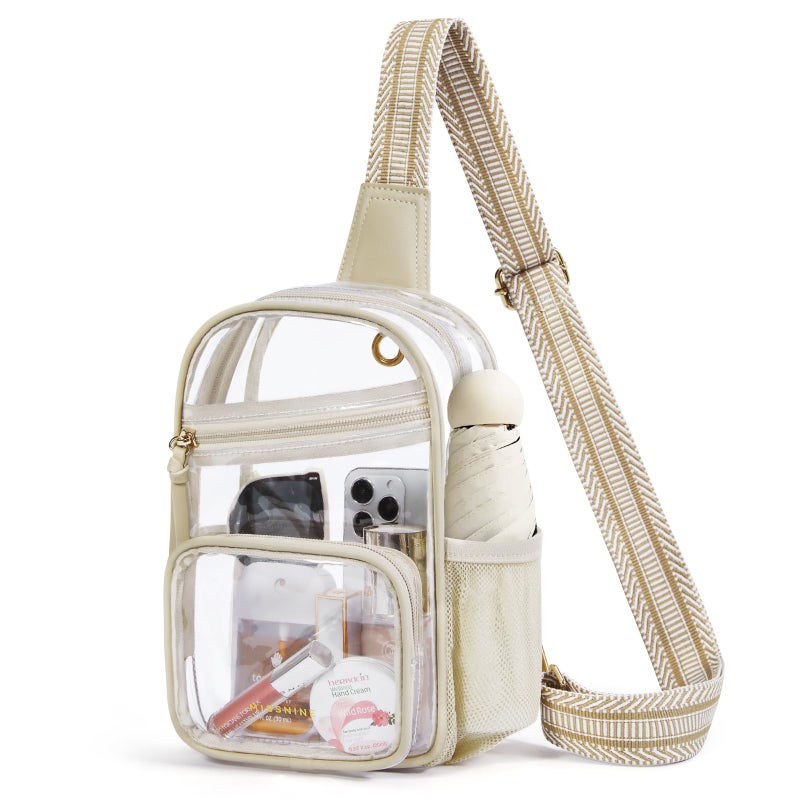 Missnine Clear Bag for Stadium Events Clear Sling Bag Fanny Pack Crossbody Purse for Sport Concert with Side Mesh Pocket - Image 1