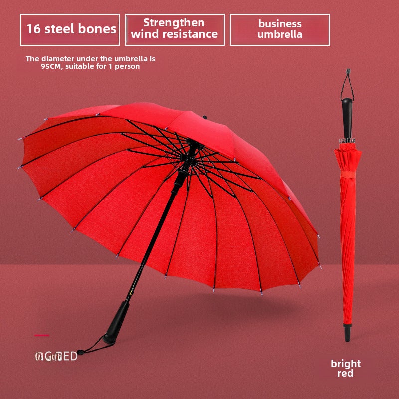 16-Rib Strong Windproof Rainbow Umbrella big red
