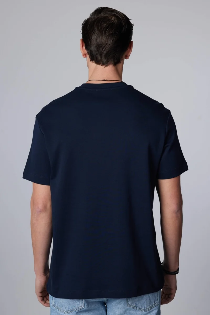 تودورس Relax Fit Comfortable Cut Cotton Soft Textured Basic Crew Neck Navy Blue T-Shirt