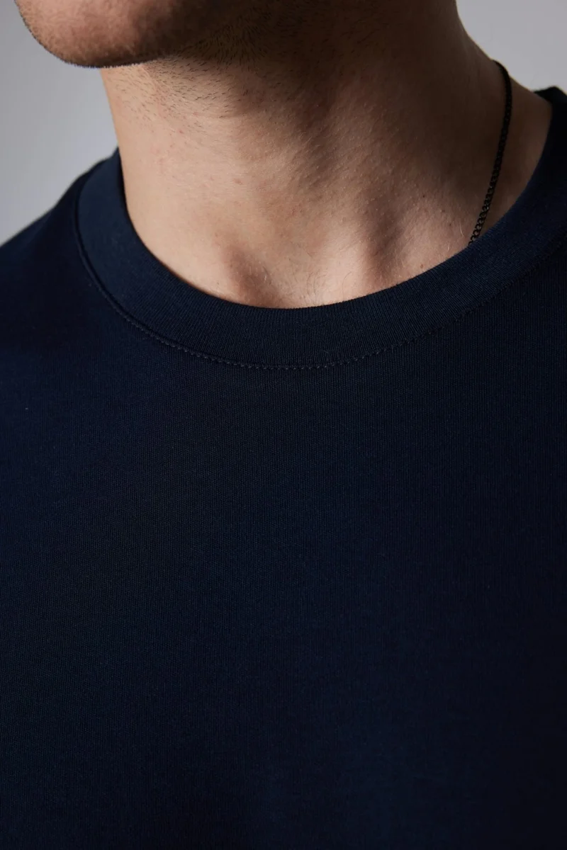 تودورس Relax Fit Comfortable Cut Cotton Soft Textured Basic Crew Neck Navy Blue T-Shirt