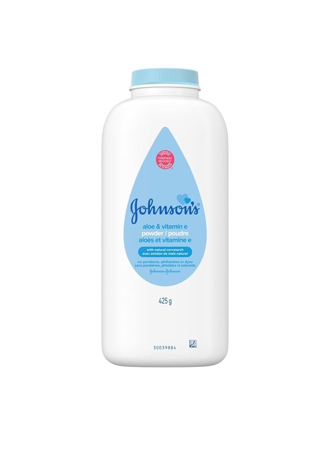 Johnson's Baby Powder, Naturally Derived Cornstarch with Aloe & Vitamin E for Delicate Skin, Hypoallergenic and Free of Parabens, Phthalates, and Dyes for Gentle Baby Skin Care, 15 oz (Pack of 2) - Image 1
