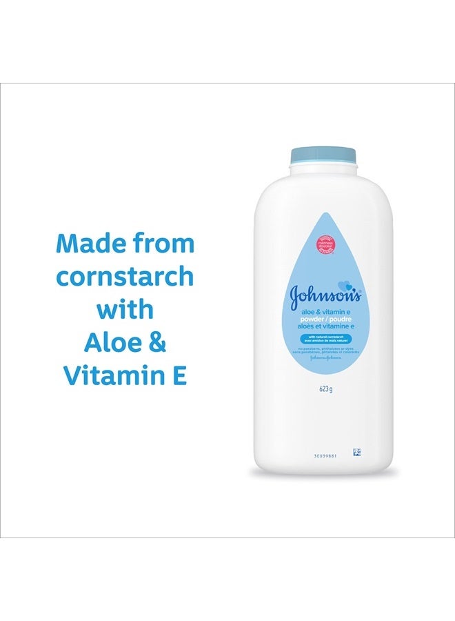 Johnson's Baby Powder, Naturally Derived Cornstarch with Aloe & Vitamin E for Delicate Skin, Hypoallergenic and Free of Parabens, Phthalates, and Dyes for Gentle Baby Skin Care, 15 oz (Pack of 2) - Image 2