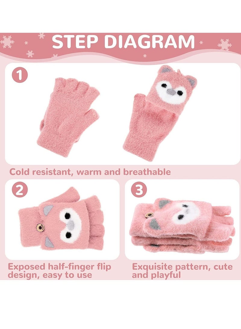Generic 3 Pairs Kids Fingerless Gloves Convertible Flip Top Gloves Winter Warm Knit Half Finger Mitten for Kids Boy Girls 510 Years - Image 5