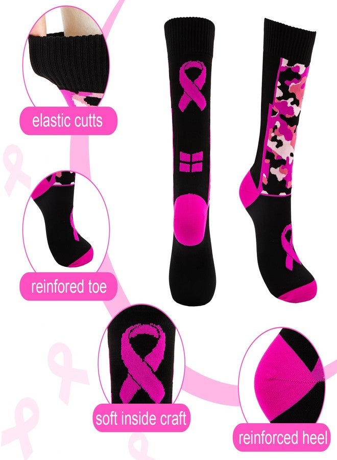 QEES Pink Sports Breast Cancer Awareness Socks For Youth Boys Adults Women Men (US, Alpha, Large, X-Large, Regular, Regular, L, PInk+Black) - Image 2