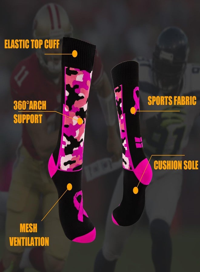 QEES Pink Sports Breast Cancer Awareness Socks For Youth Boys Adults Women Men (US, Alpha, Large, X-Large, Regular, Regular, L, PInk+Black) - Image 3