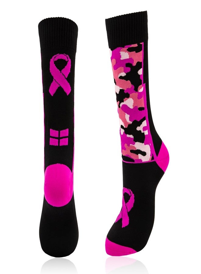 QEES Pink Sports Breast Cancer Awareness Socks For Youth Boys Adults Women Men (US, Alpha, Large, X-Large, Regular, Regular, L, PInk+Black) - Image 1