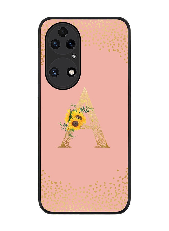 Stylizedd Rugged Black edge case for Huawei P50 Slim fit Soft Case Flexible Rubber Edges Anti Drop TPU Gel Thin Cover - Custom Monogram Initial Letter Floral Pattern Alphabet - A (Rose Pink ) - Image 1